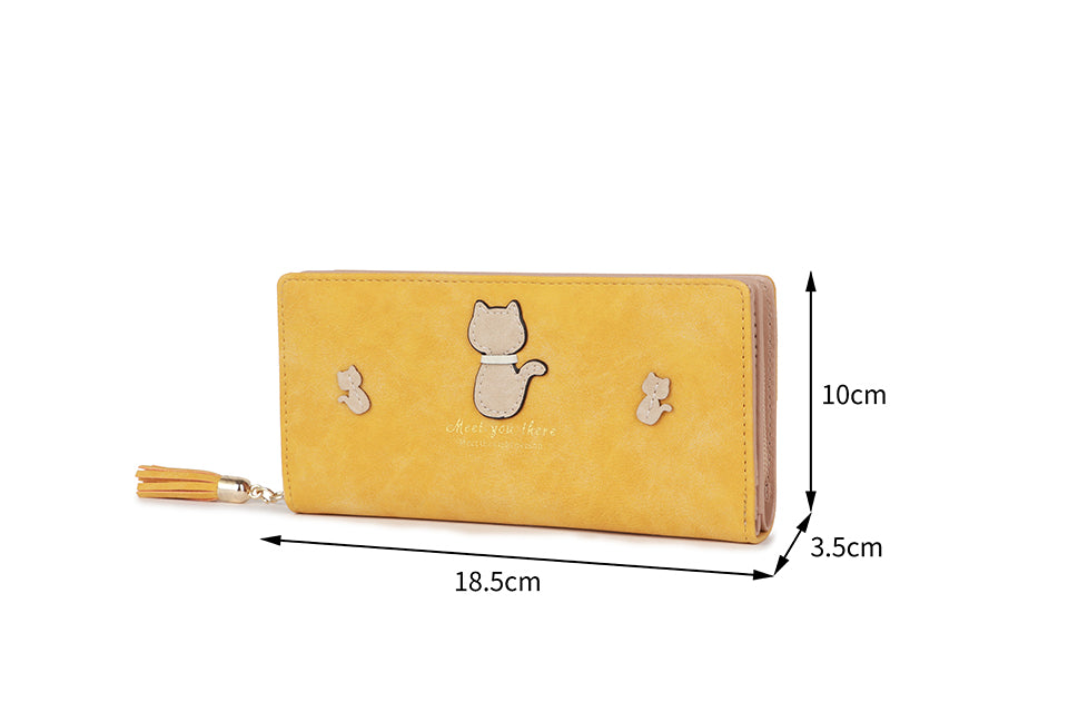 Large Suede Cat Purse - Cute Animal Coin Purse with Zip