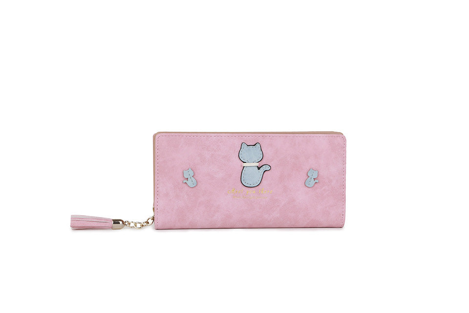 Large Suede Cat Purse - Cute Animal Coin Purse with Zip