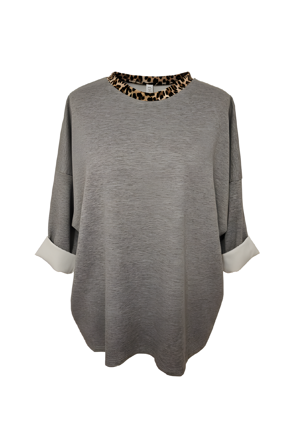 Oversized Leopard Print Sweatshirt - Grey - Plus Size 16-20