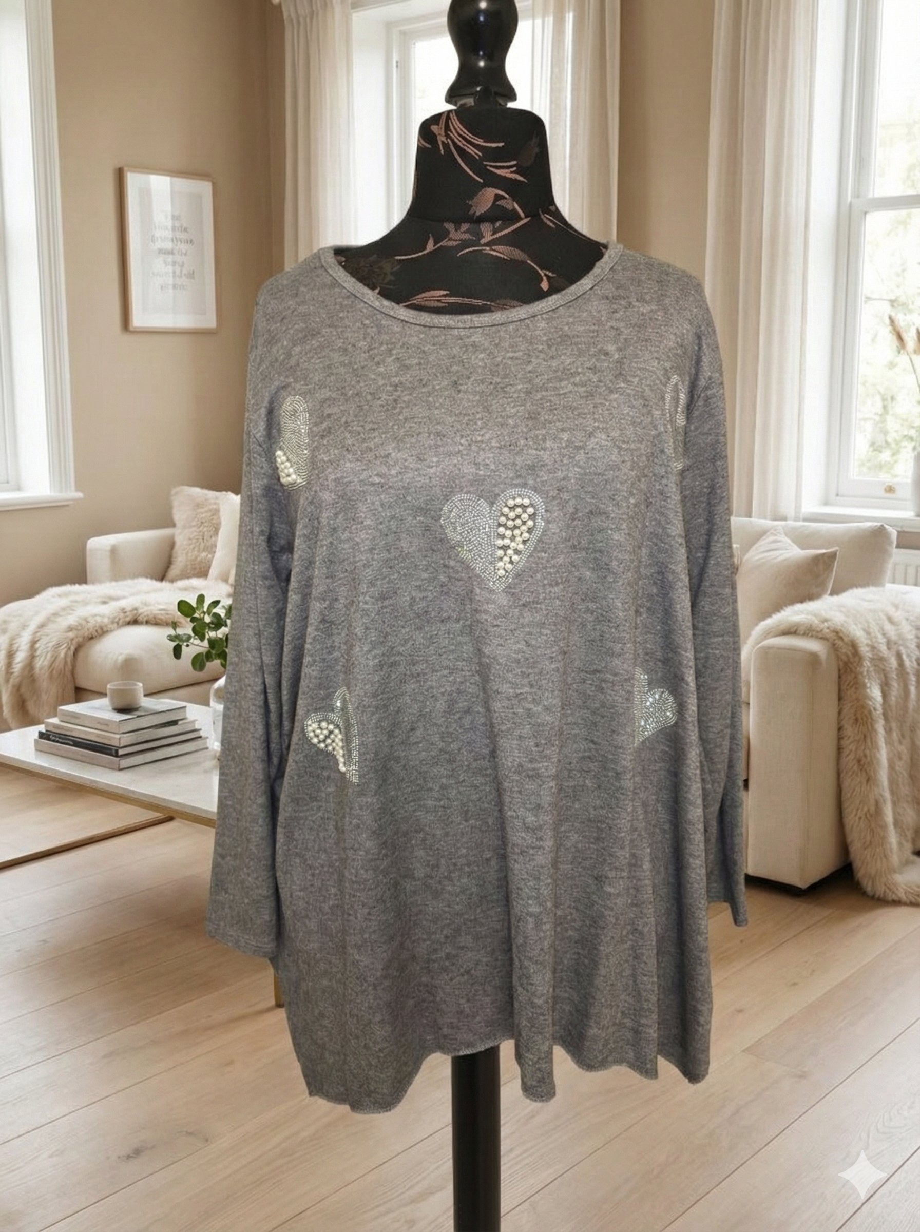 Tunic One size Shiny stones and Pearls on hearts