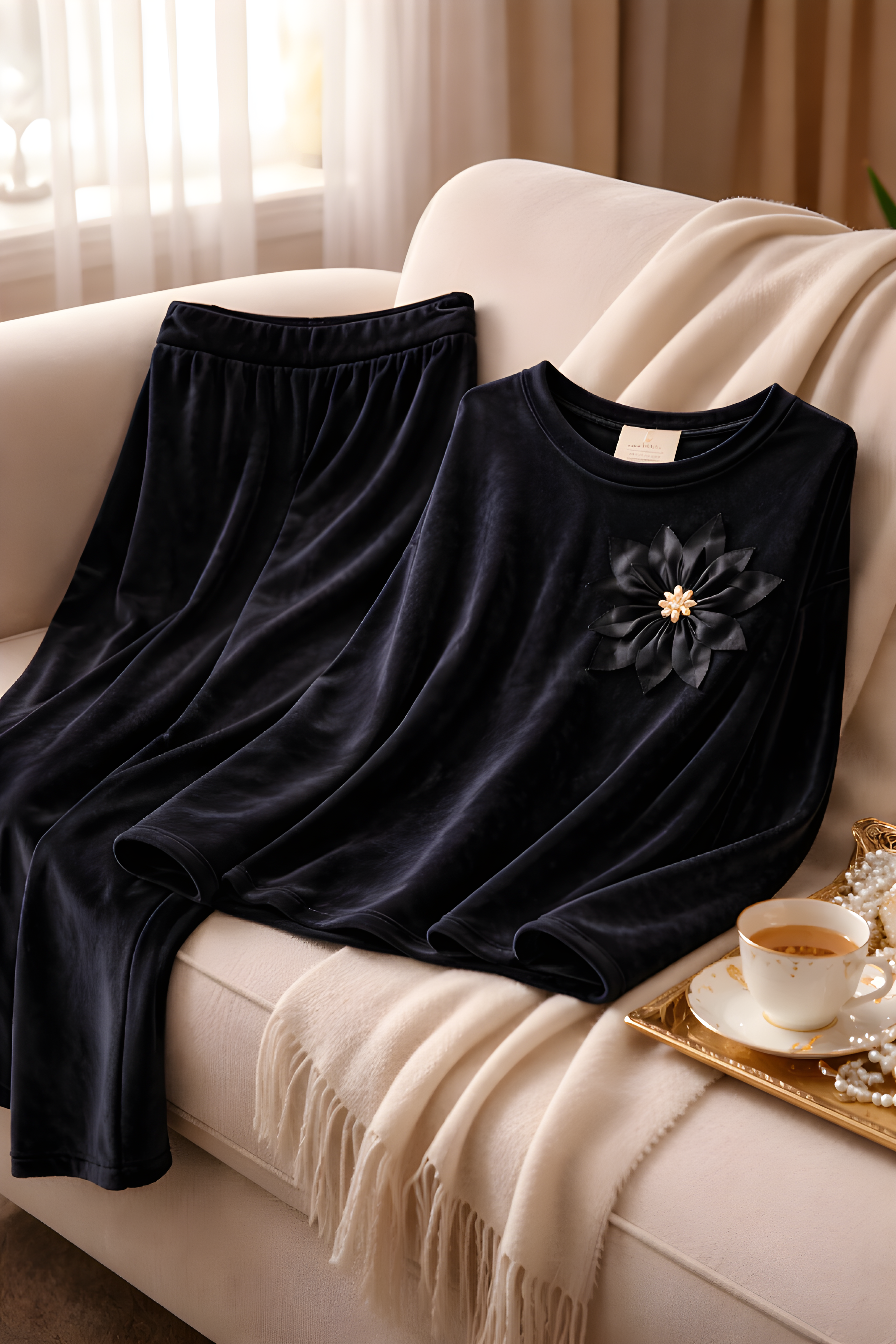 Luxe Velour Tracksuit Set - Viscose Elastane Blend