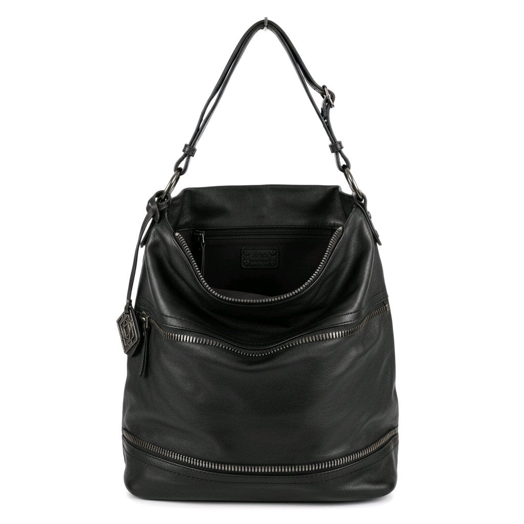 Women's Black Shoulder Bag with Pendant - Long & Son