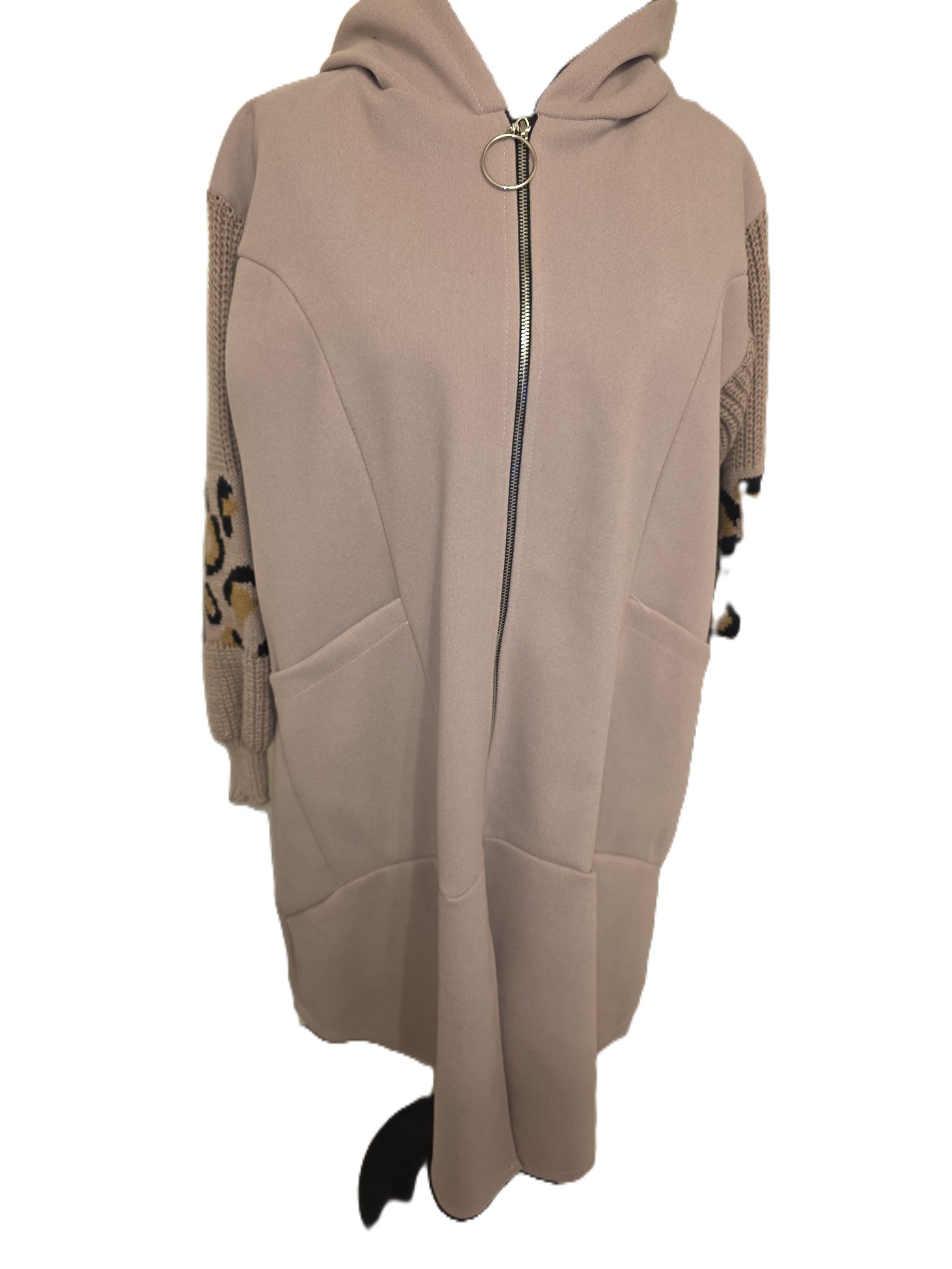 Animal Print Sleeve Long Coat - Rose Pink - Plus Size One Size - Last Piece!