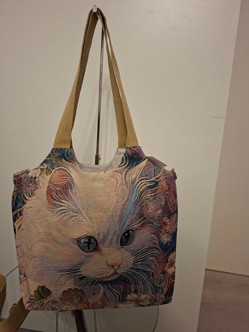 Cat Lovers Embroidered Canvas Tote Bag