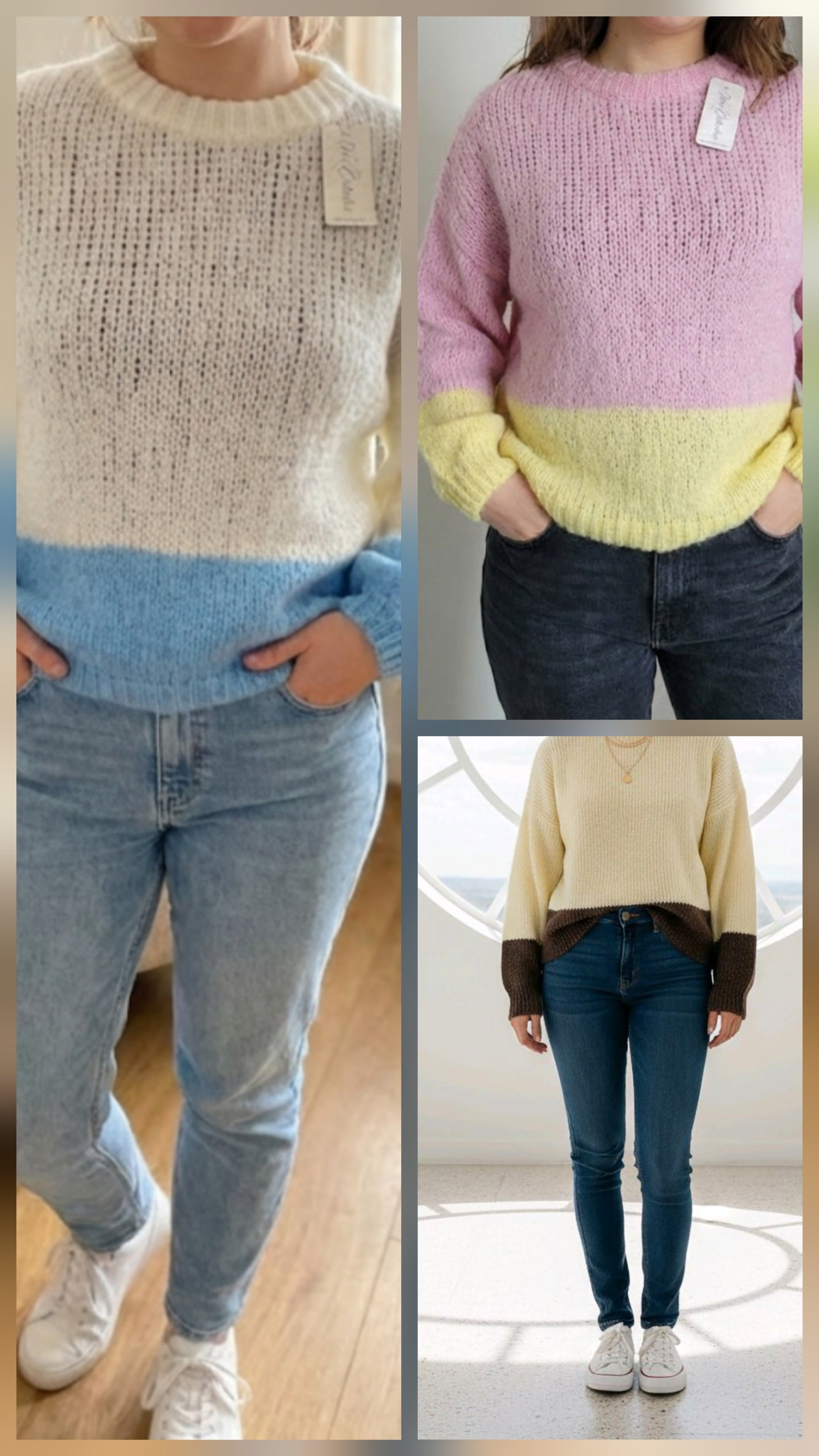 Coarse knit sweater, two-tone