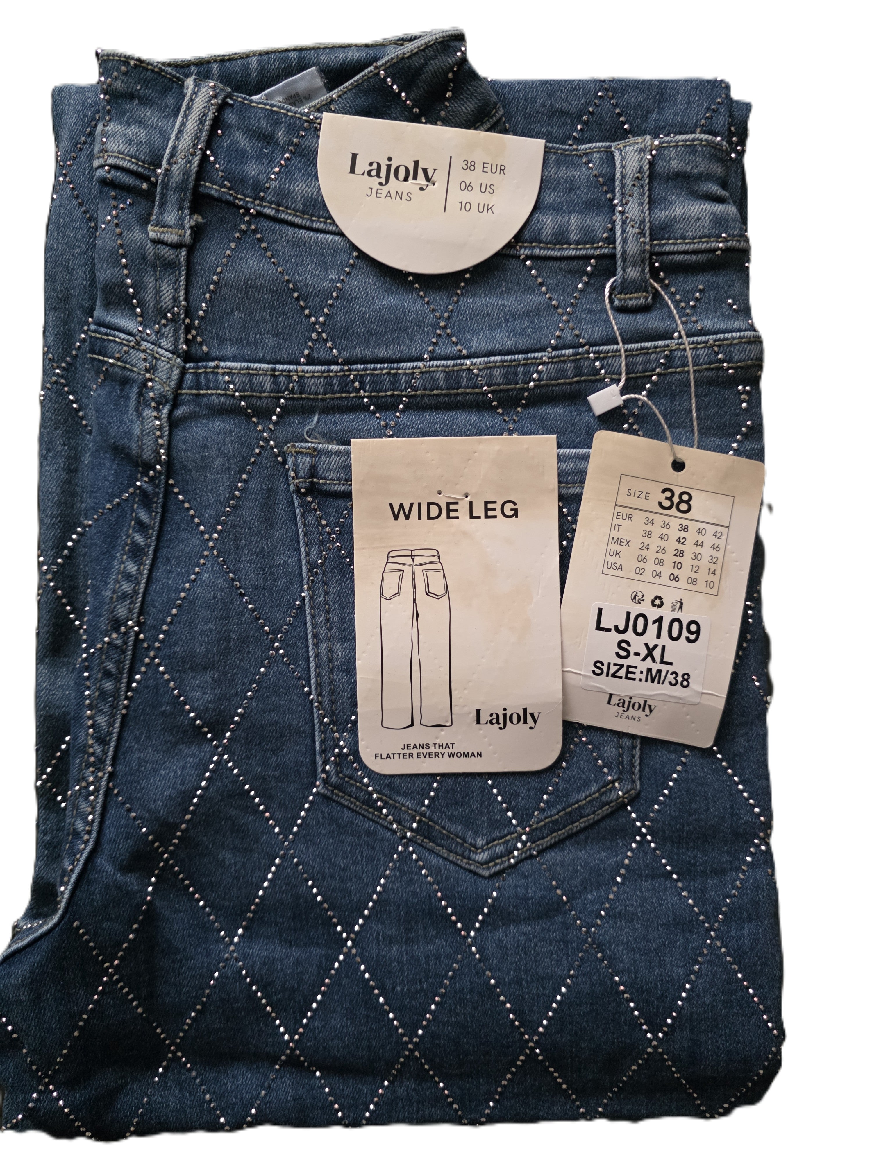 Lajoly Wide Leg Jeans - Blue - Sizes 36-42 (UK 8-14)