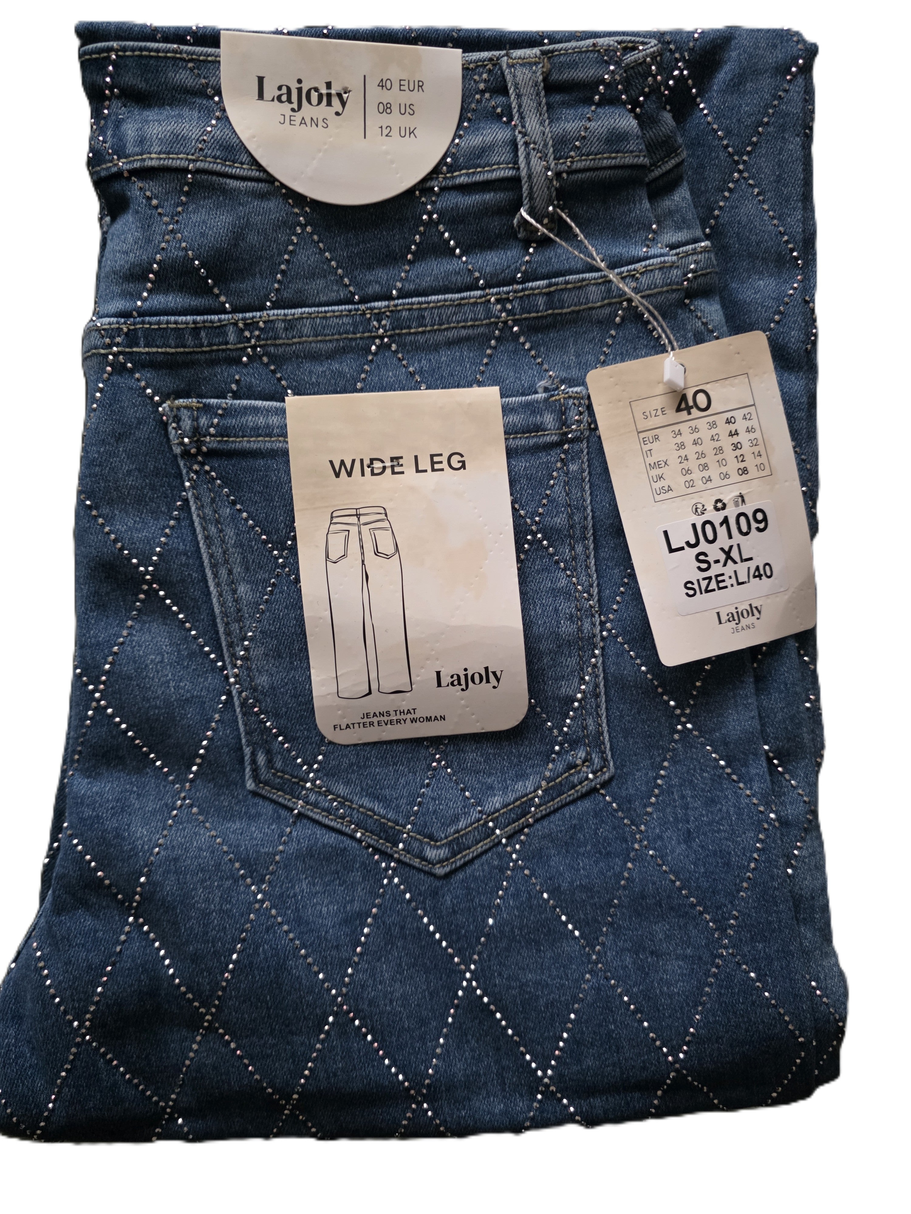 Lajoly Wide Leg Jeans - Blue - Sizes 36-42 (UK 8-14)