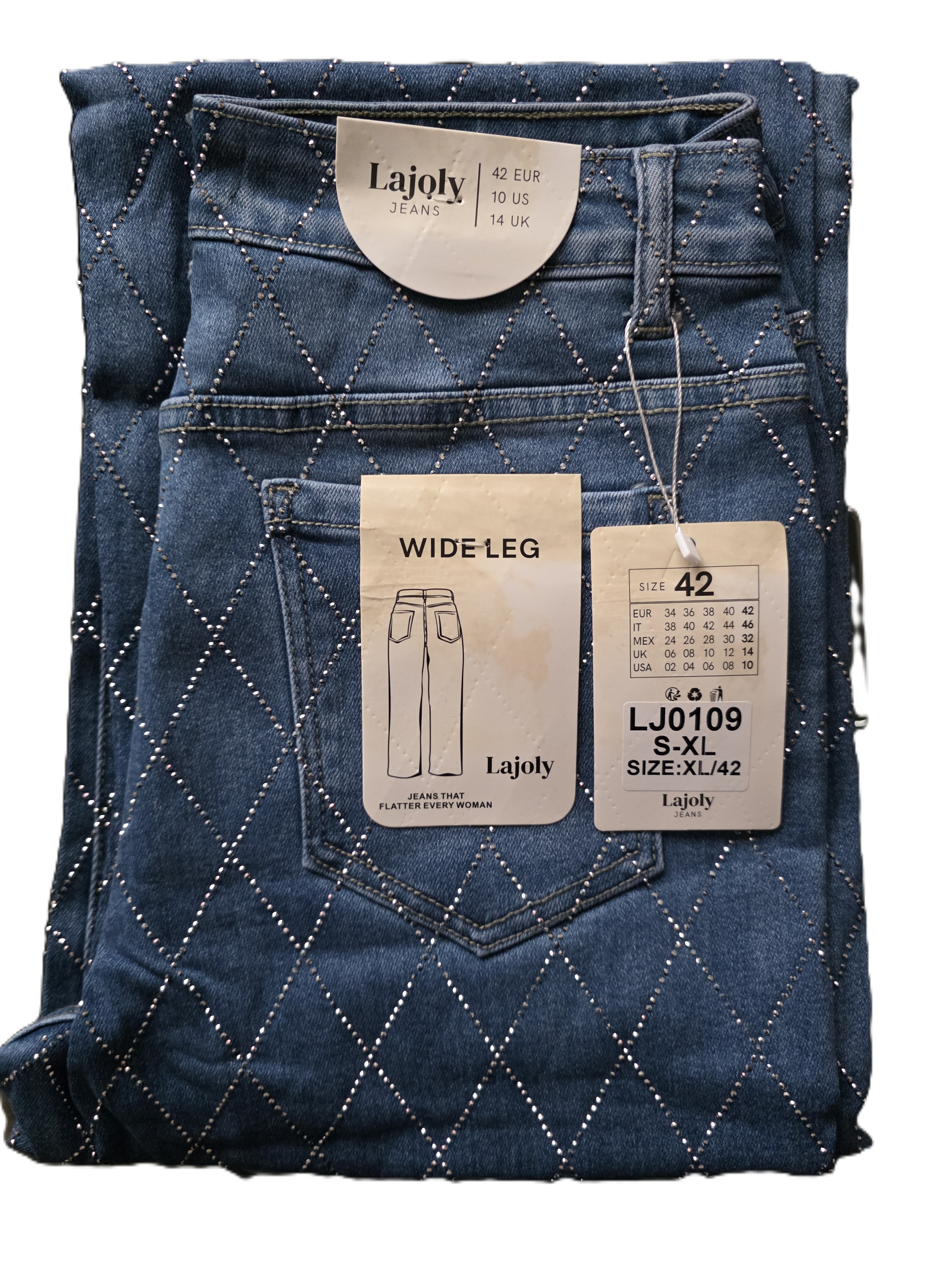 Lajoly Wide Leg Jeans - Blue - Sizes 36-42 (UK 8-14)