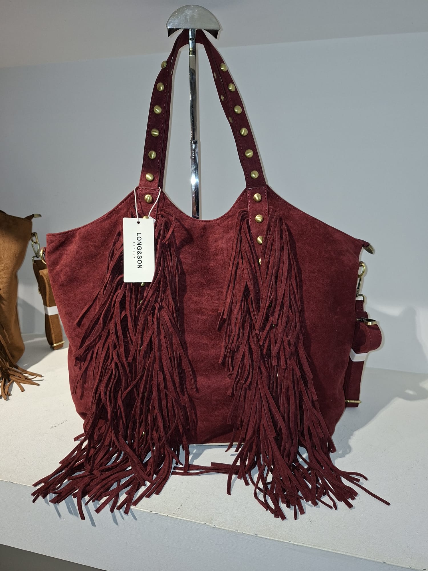 "Burgundy red hobo bag Long & Son London vegan suede - main view"
