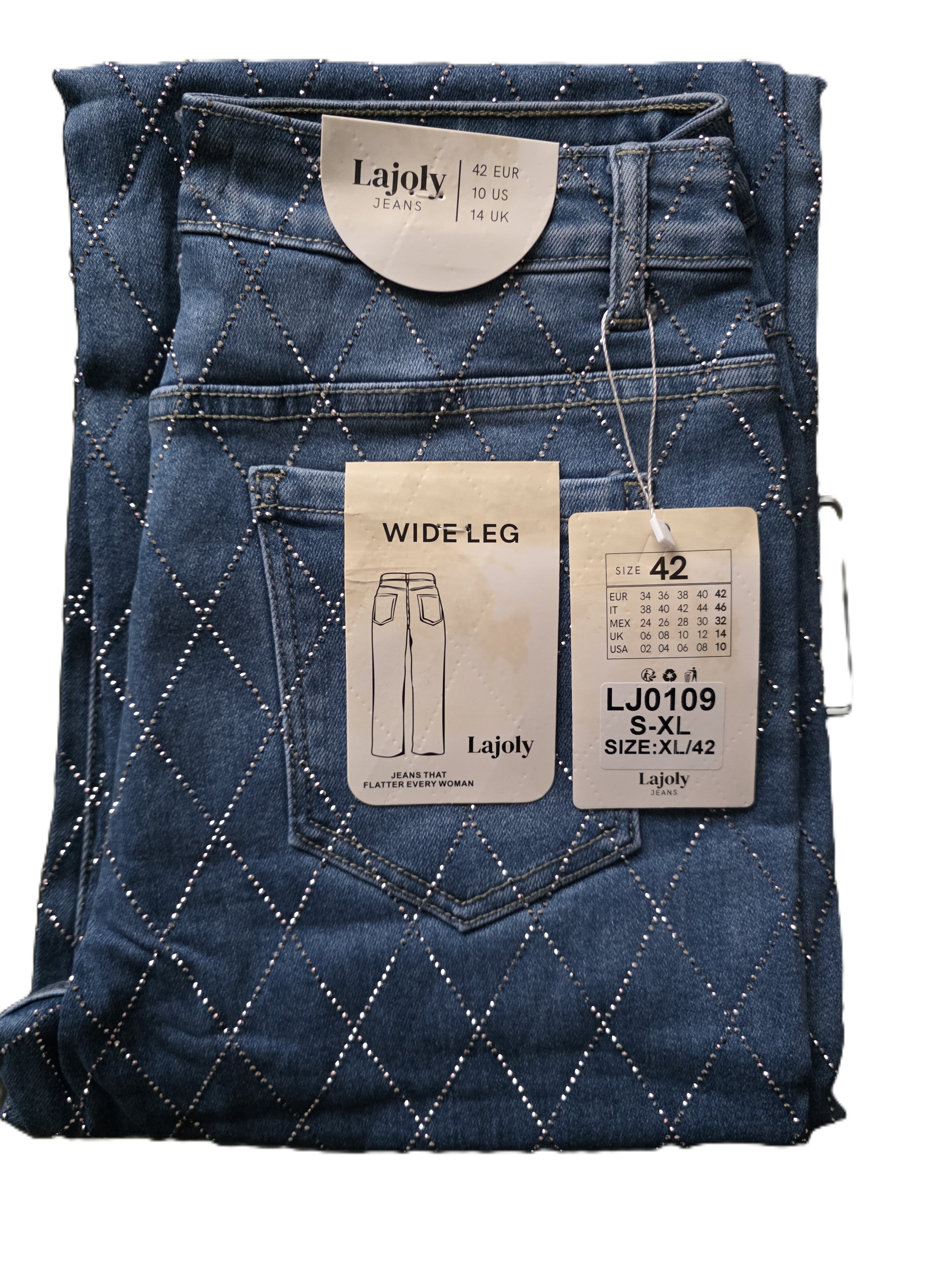 Lajoly Wide Leg Jeans - Blue - Sizes 36-42 (UK 8-14)