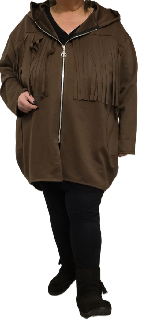 "Fringe embellishment detail - close-up"