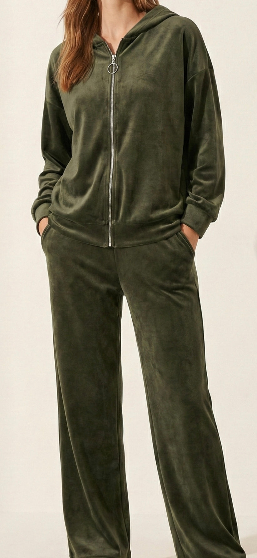 "Velour zip tracksuit set - front view"