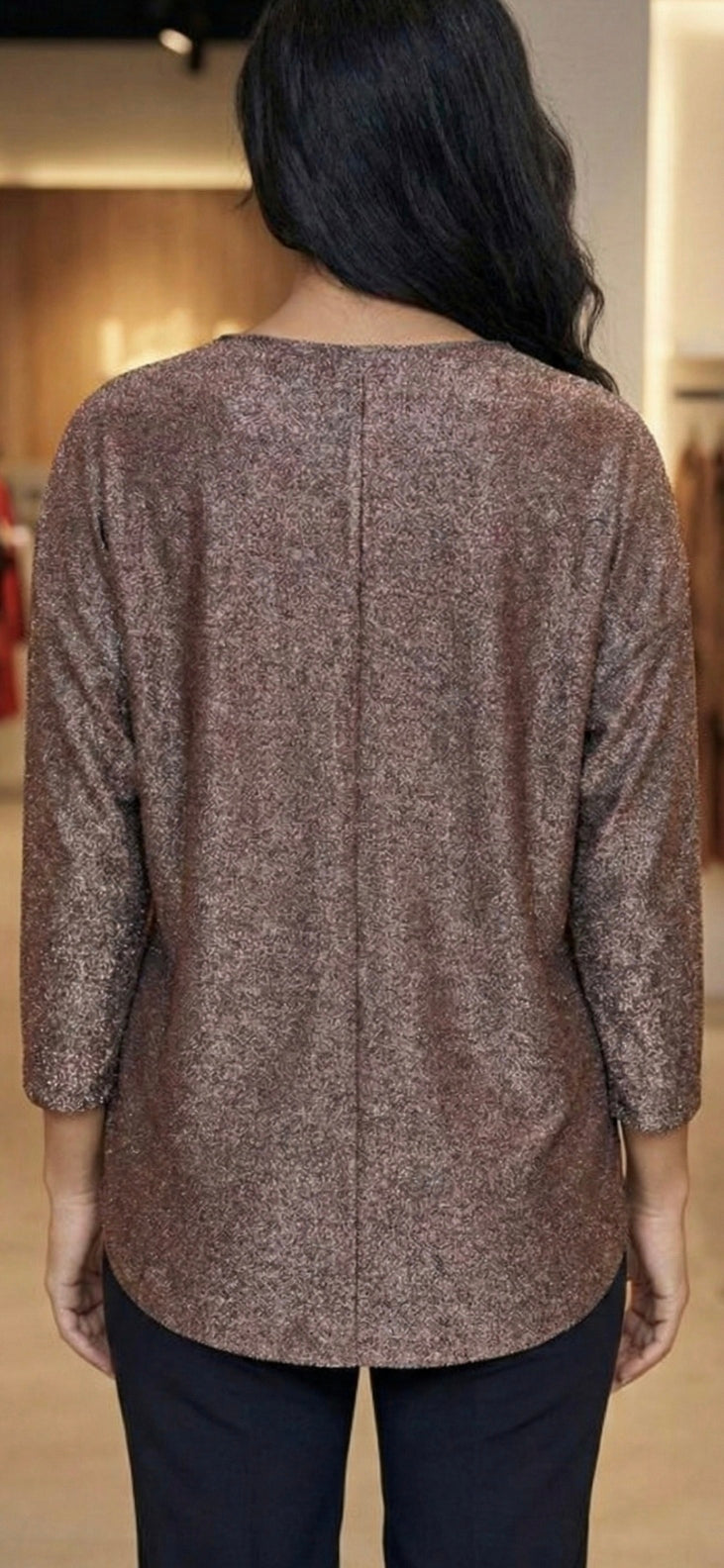 Shimmering Zip Front Top - Red Gold Black - One Size - Stretch Fit