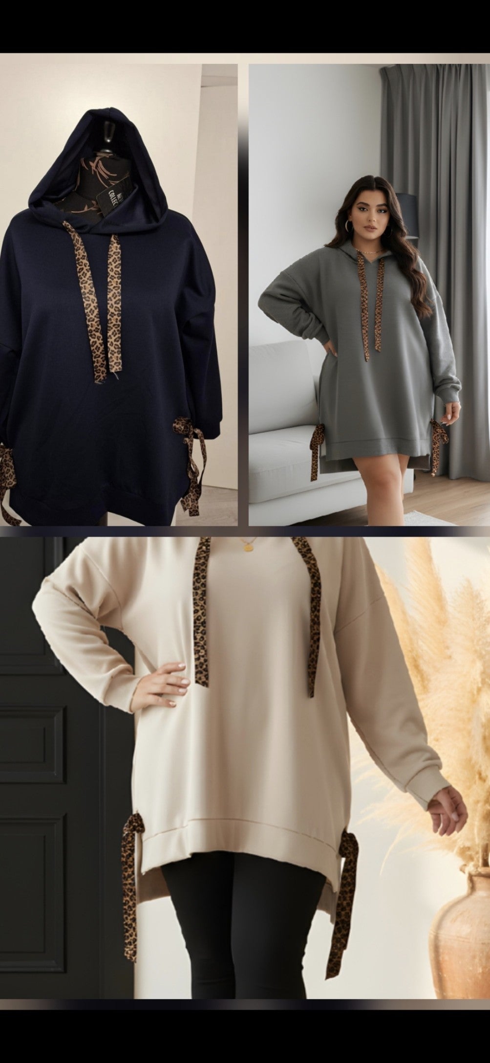 Scuba Hoodie - Navy Grey Beige - One Size Fits Up to 130cm Bust