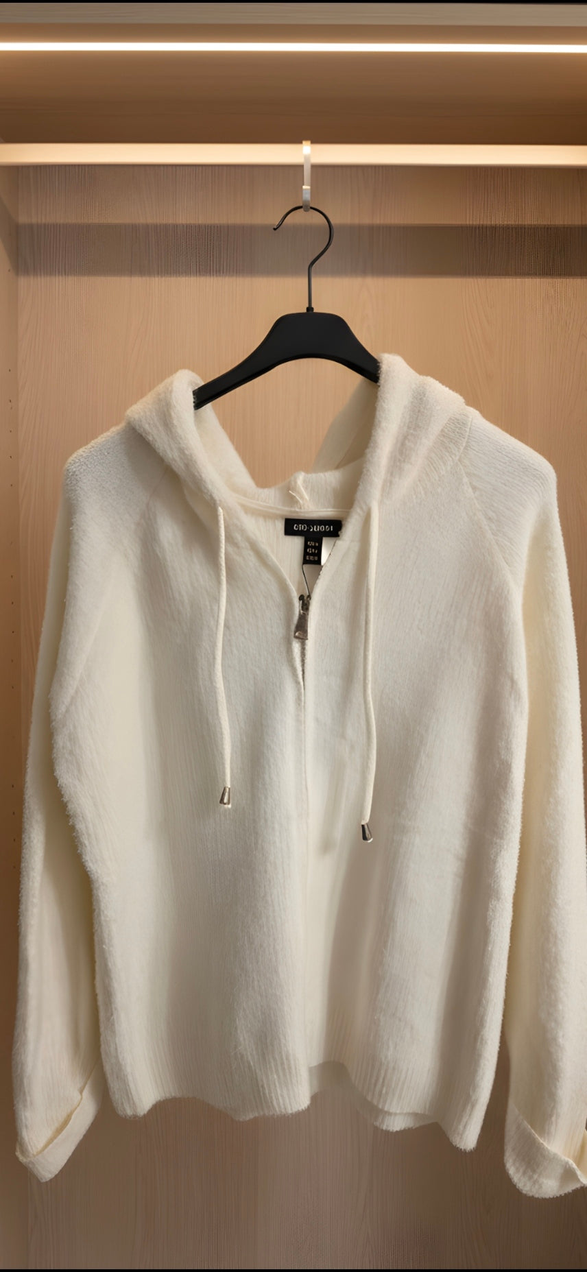 "QED London ivory zip hoodie - front view"