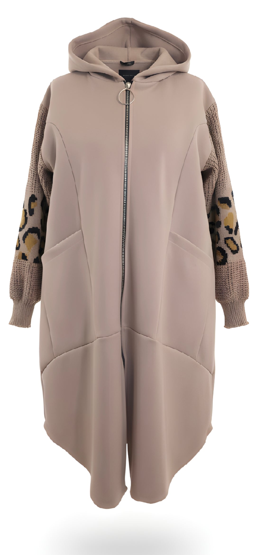 Animal Print Sleeve Long Coat - Rose Pink - Plus Size One Size - Last Piece!