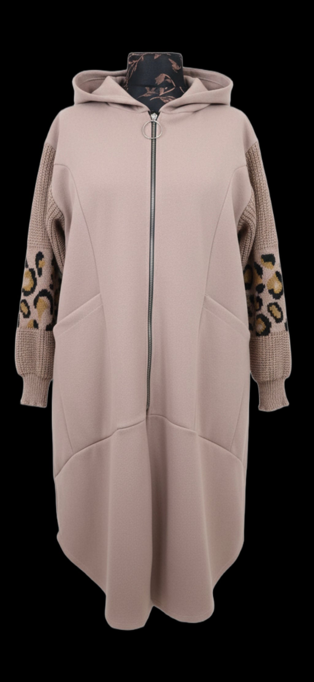Animal Print Sleeve Long Coat - Rose Pink - Plus Size One Size - Last Piece!