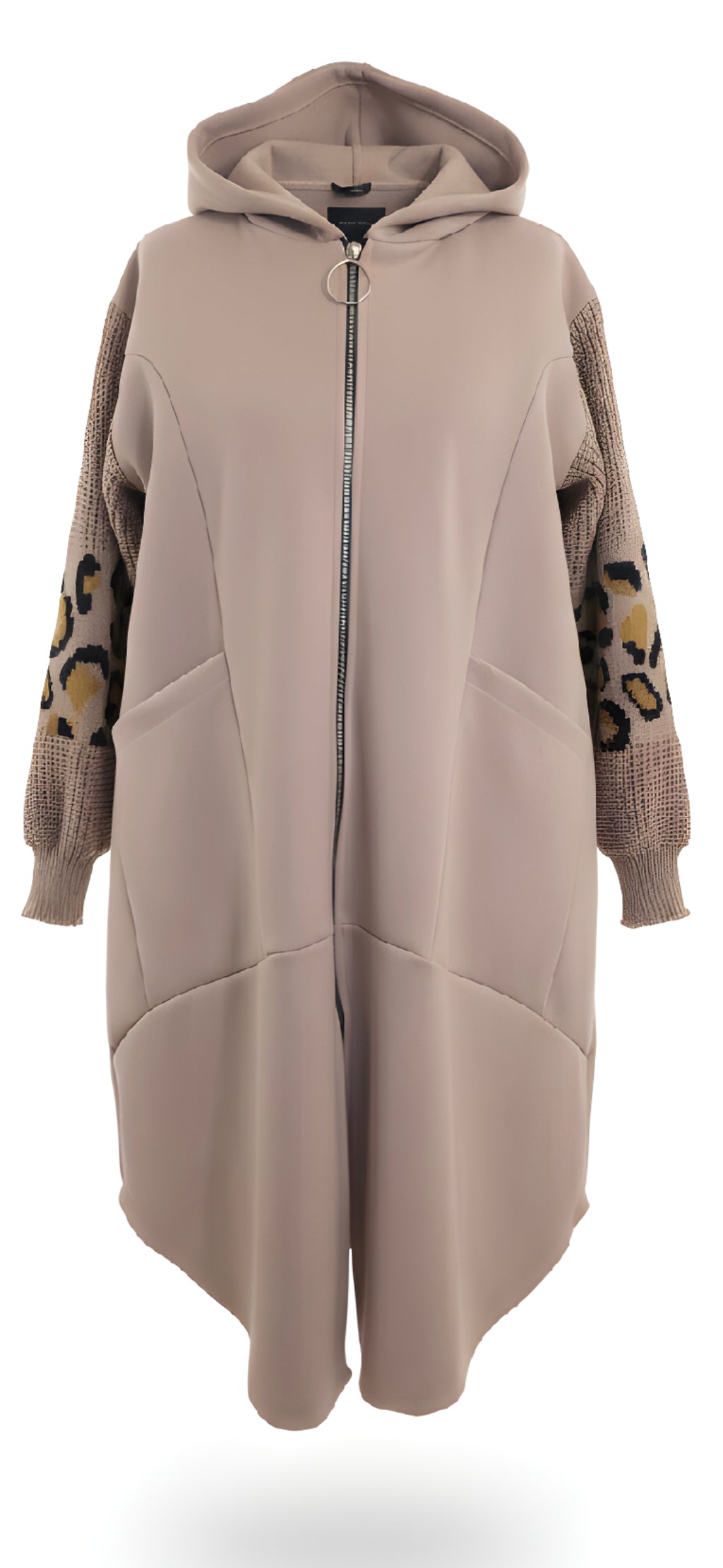 Animal Print Sleeve Long Coat - Rose Pink - Plus Size One Size - Last Piece!