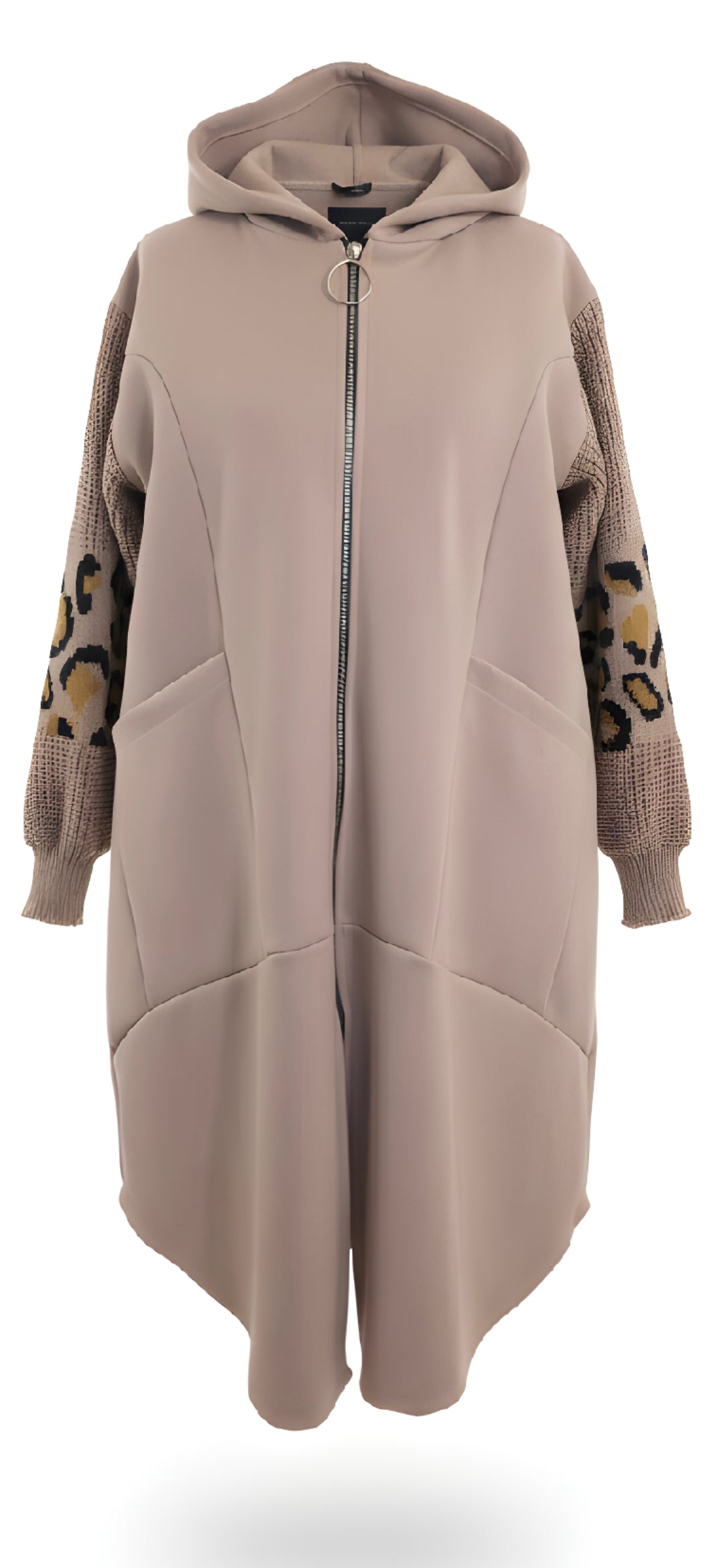 Animal Print Sleeve Long Coat - Rose Pink - Plus Size One Size - Last Piece!