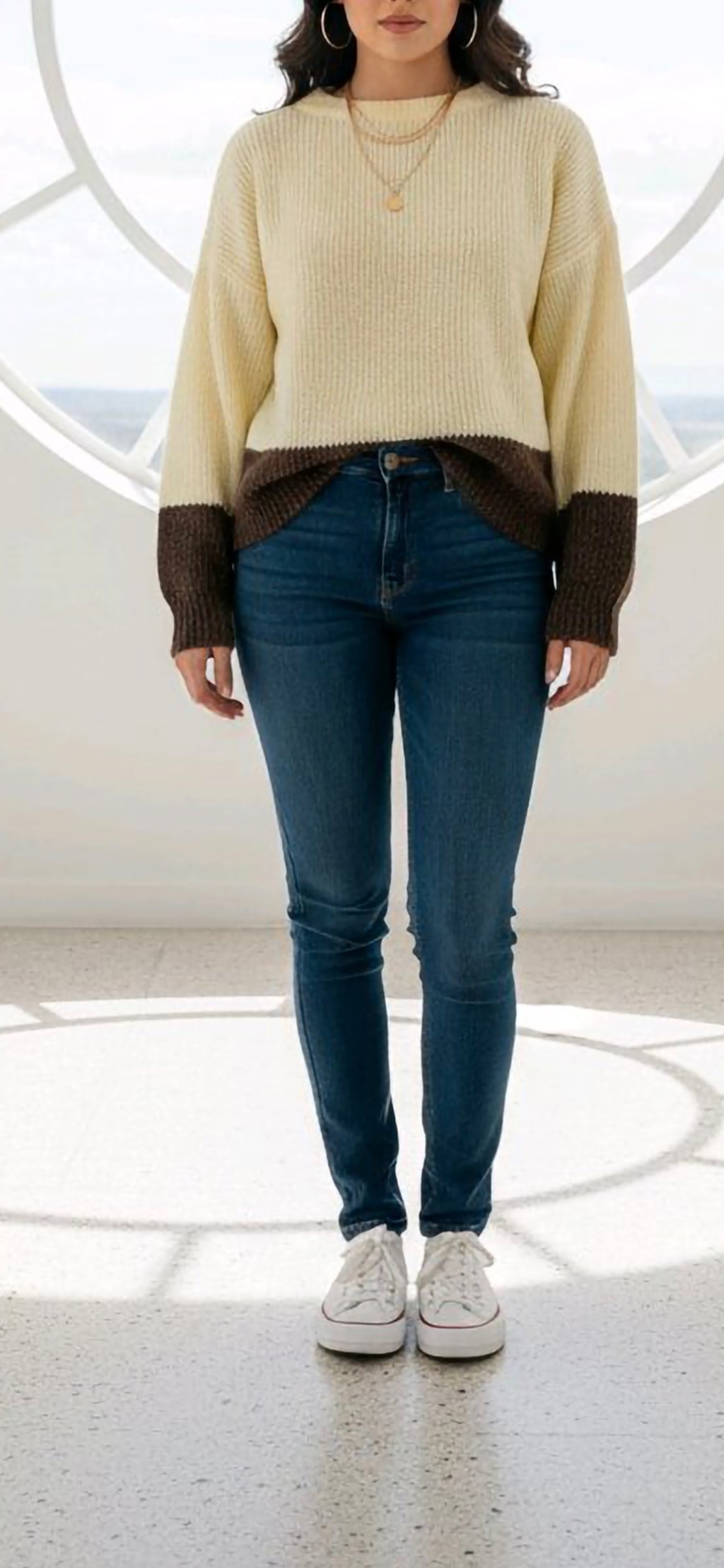 Coarse knit sweater, two-tone