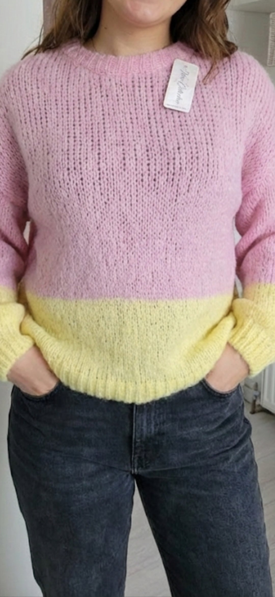 Coarse knit sweater, two-tone