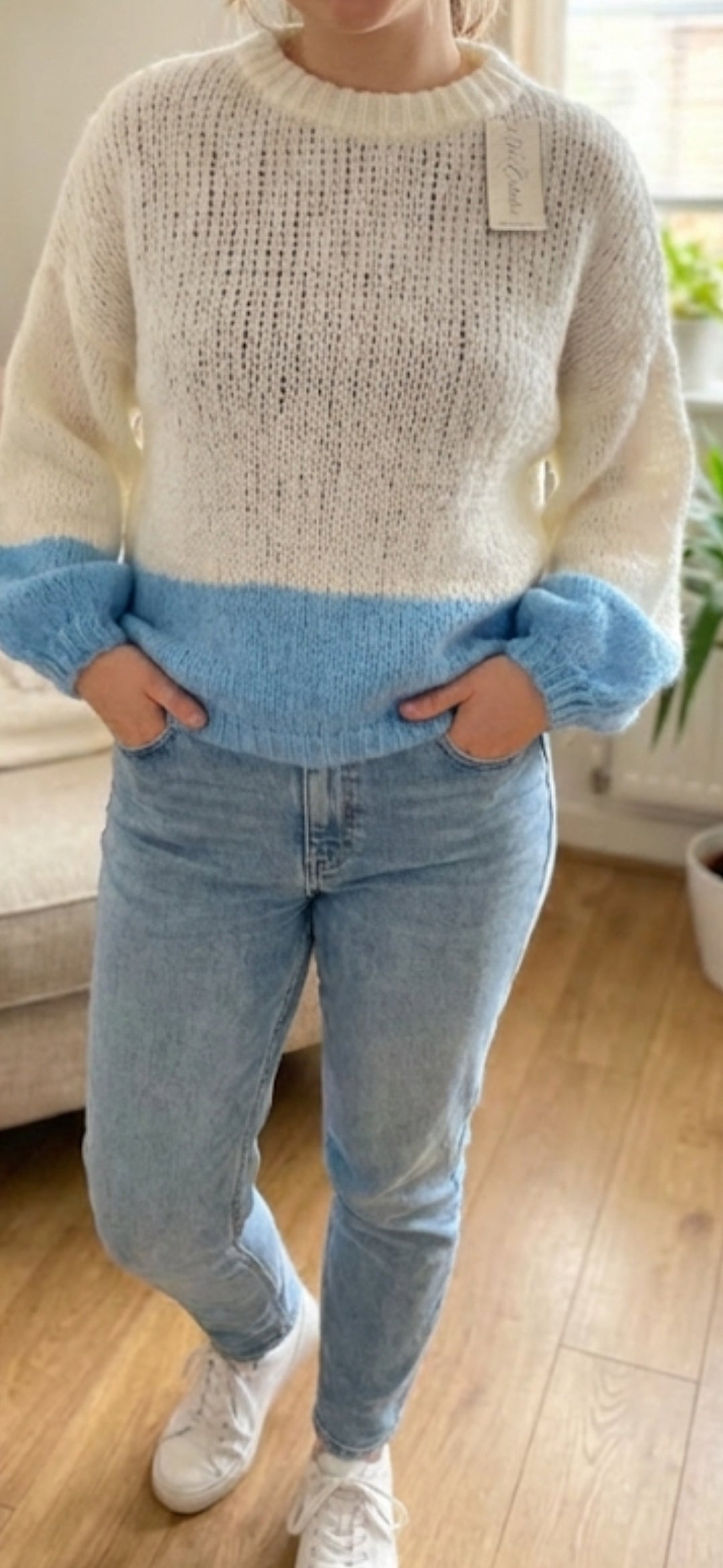 Coarse knit sweater, two-tone