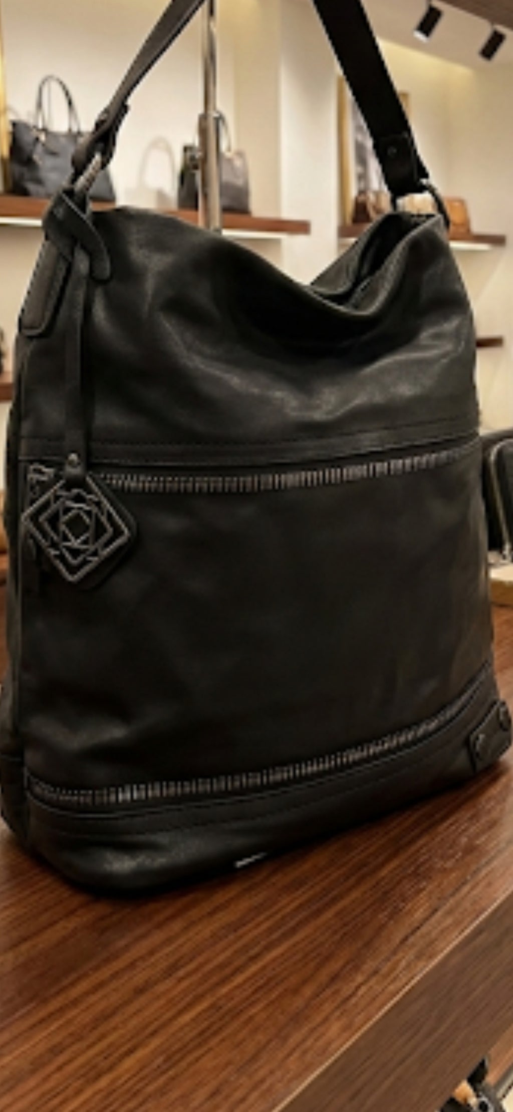 Women's Black Shoulder Bag with Pendant - Long & Son