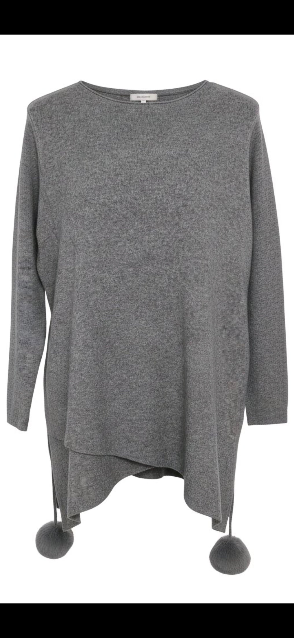 Asymmetric Hem Sweater with Pom Poms