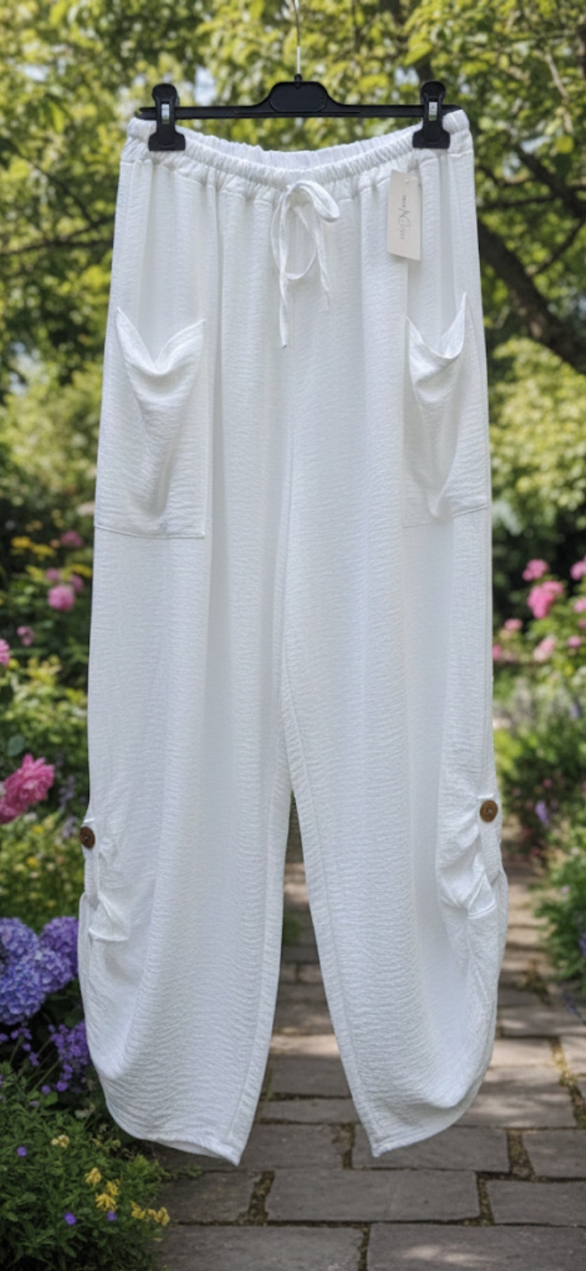 Women's 100% Viscose Wide Leg Trousers – Lagenlook Boho Style with Elasticated Waist