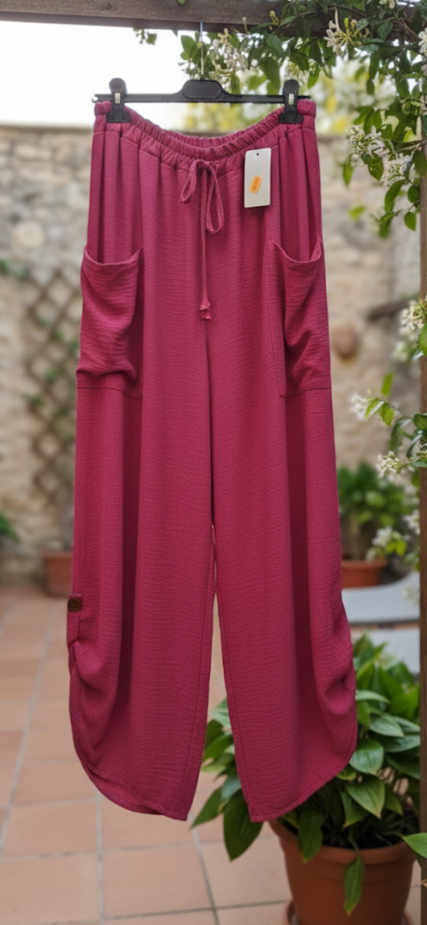 Women's 100% Viscose Wide Leg Trousers – Lagenlook Boho Style with Elasticated Waist