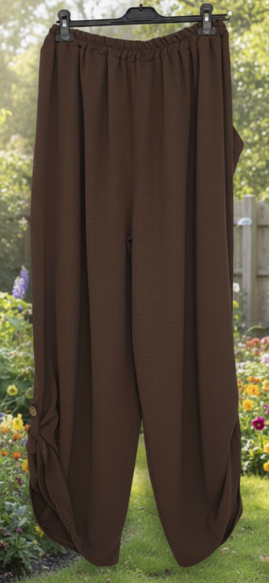 Women's 100% Viscose Wide Leg Trousers – Lagenlook Boho Style with Elasticated Waist