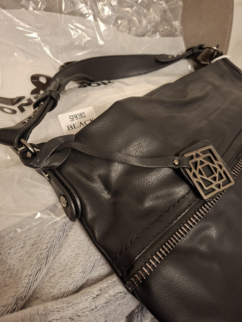 Women's Black Shoulder Bag with Pendant - Long & Son