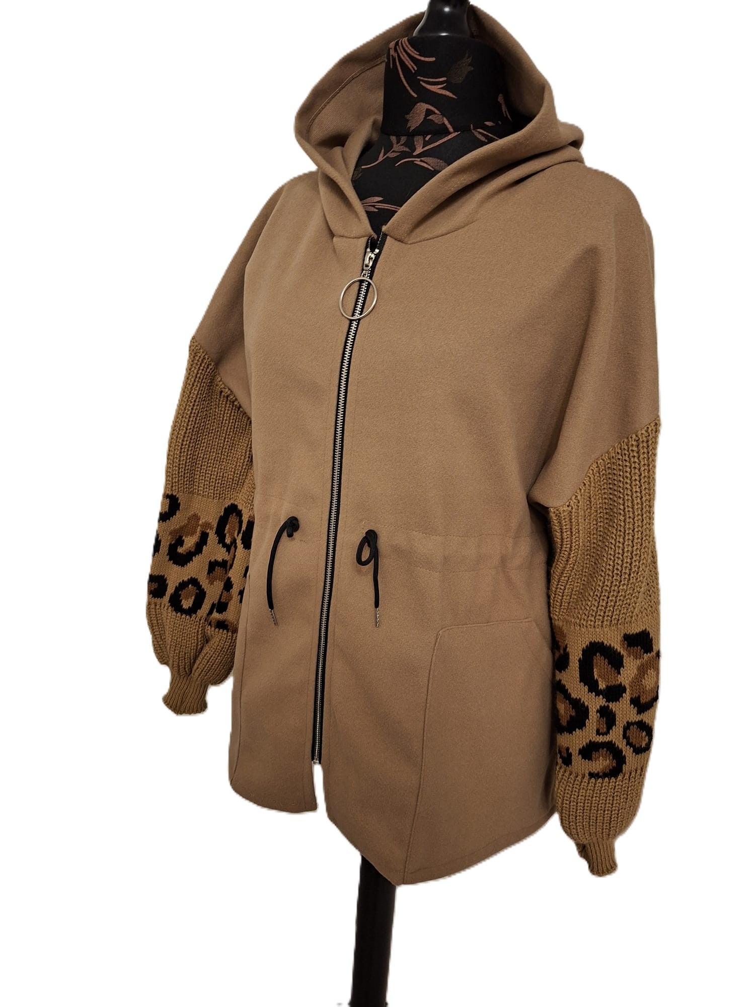 Animal Print Sleeve Coat Jacket - Plus Size 14-18