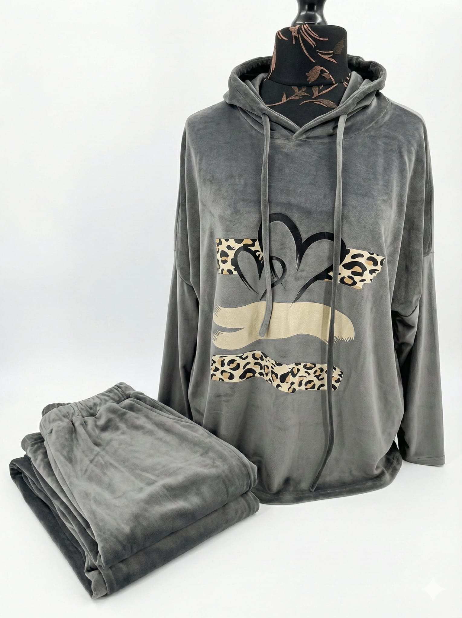 "Velour tracksuit set - hoodie and trousers front view"