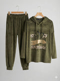 "Velour tracksuit set - hoodie and trousers front view"